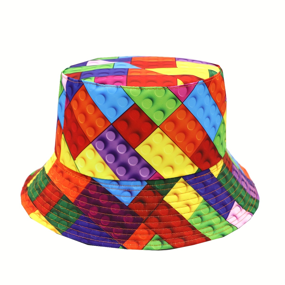 

1pc Casual Building Blocks Pattern Double-sided Bucket Hat, Y2k Style Outdoor Sunshade Bucket Hat