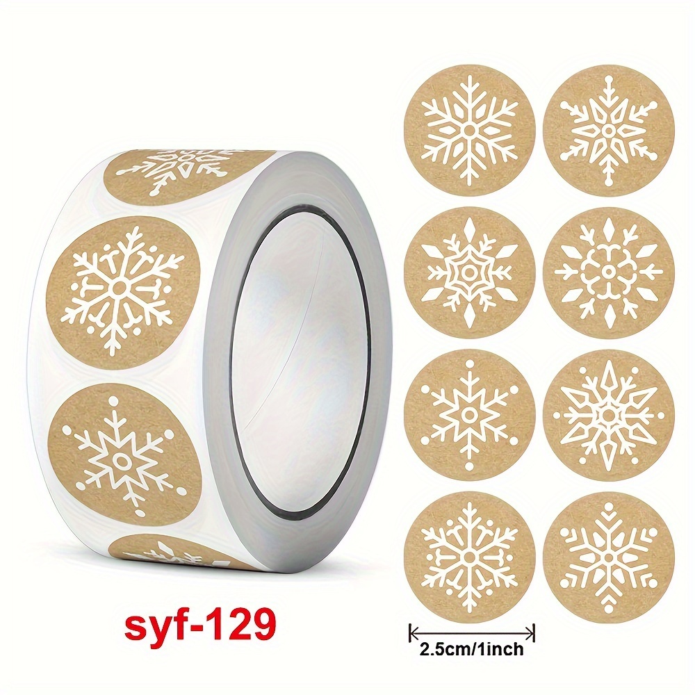 Image of 500/roll Kraft Paper Christmas White Snowflake Santa Claus Sticker Party Decoration Gift Sealing Sticker