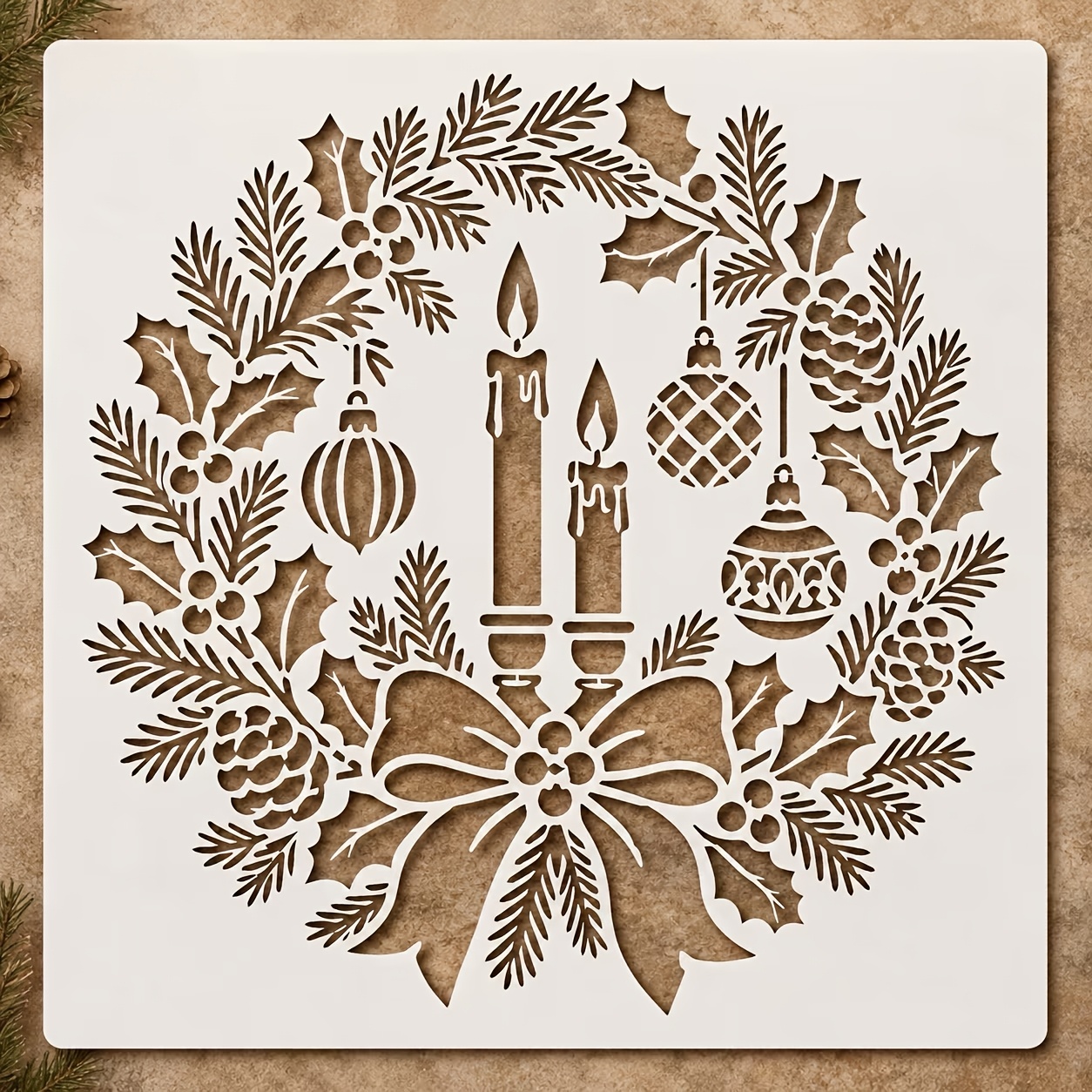 TEMU 1 pz Stencil Premium per Pittura Corona di Natale, Template Decorativo Riutilizzabile in PET per Corona Festiva, Strumento di Pittura per Muro,