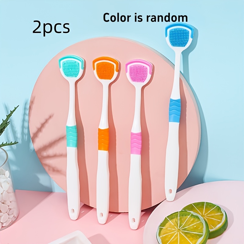 2-color Random Tongue Coating Brush, Multifunctional Tongue Scraper, Silicone Tongue Scraper Dual-effect Tongue Coating Cleaning Brush
