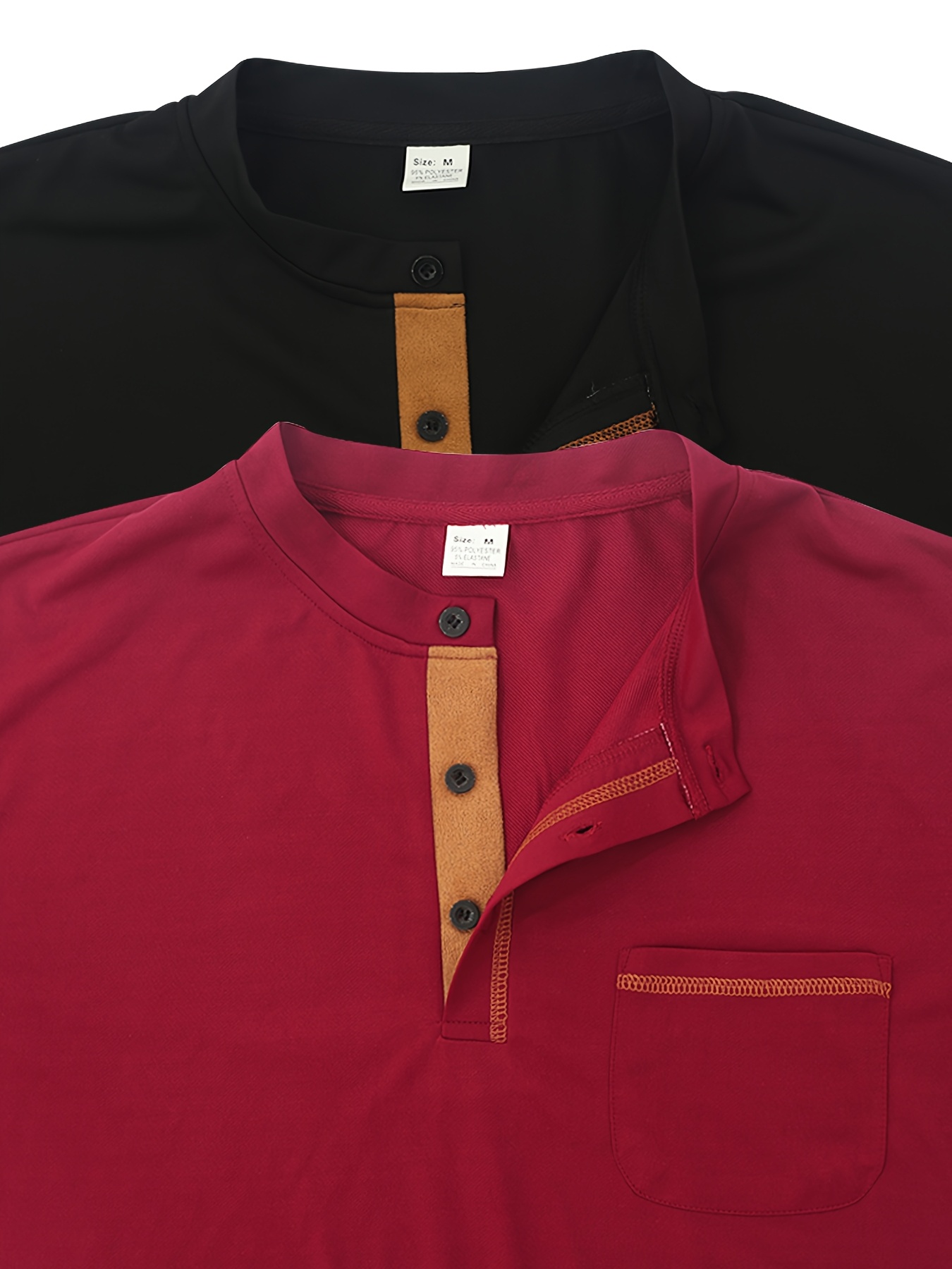 Conjunto de duas peças casual para homem, camiseta, camiseta de manga curta com decote em V e detalhes de botão, camiseta desportiva ajustada.