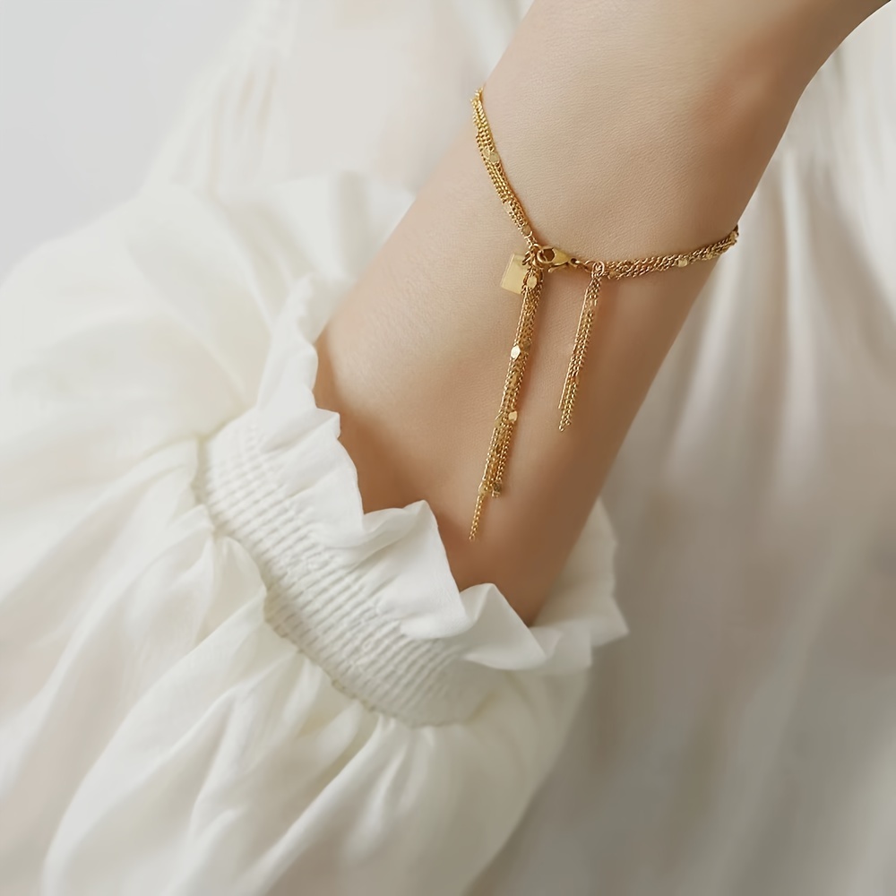 Image of 1pc Tassel Sparkling Exquisite Bracelet, Fashionable And Versatile For Daily Wear And Gifting