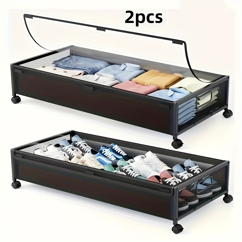 TEMU Spacious Storage Bins On Wheels For Under The Bed, Designed To Keep Clothes And Shoes Dust-free, Ideal For Bedrooms, Living Areas, Dorms, Toys, Blankets, Bedding, And More, Under-bed Storage