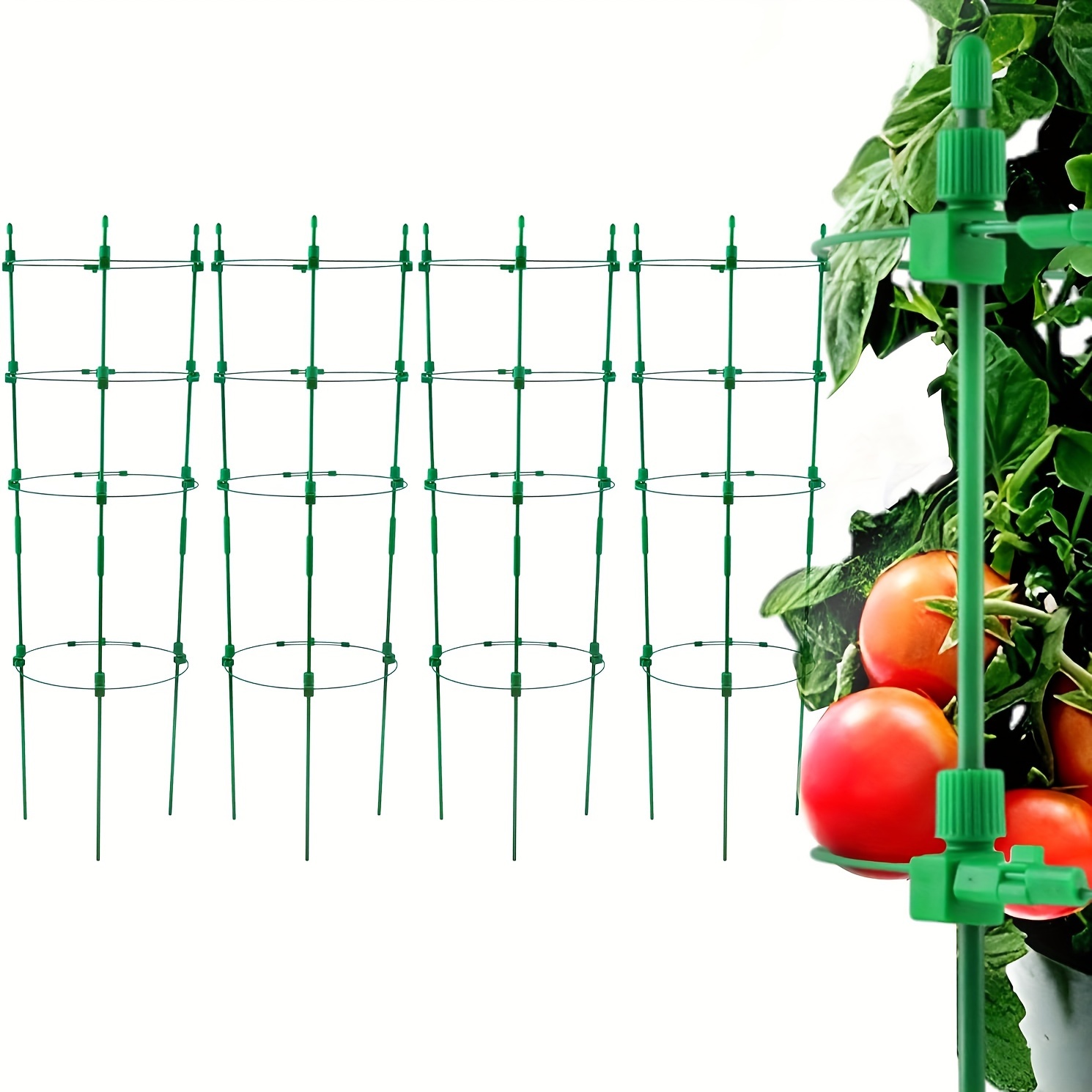 

New Upgraded Garden Tomato Rack 4-piece Set Of 36 Inch Tomato Plant Support Cage, Tomato Pile Grid Rack Suitable For Climbing Plants, Cherries, Tomatoes, Peonies, Flowers, With Adjustable Rings