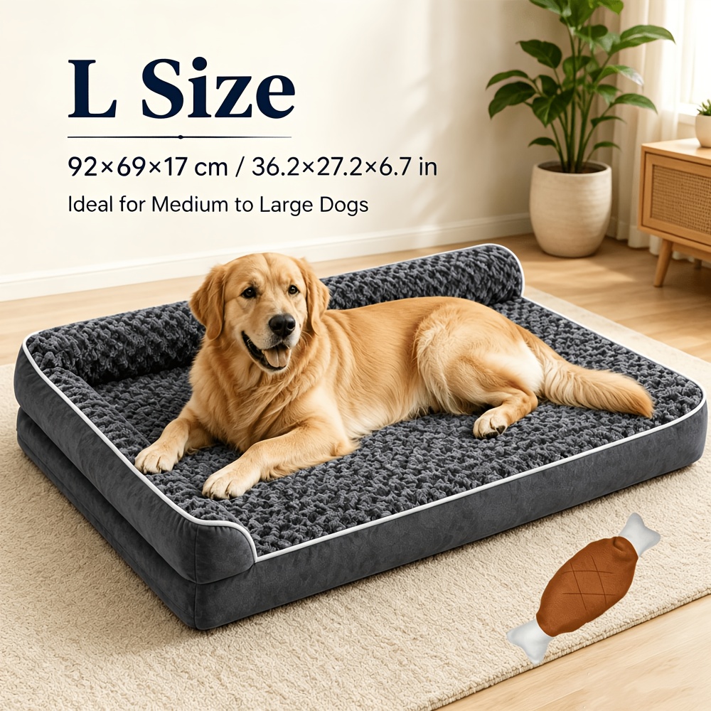 TEMU Orthopedic Memory Foam Dog Bed For Medium, Large & Senior Dogs, High-density Egg Crate Foam Pet Mattress With Bolster, Supportive Dog Sofa Bed
