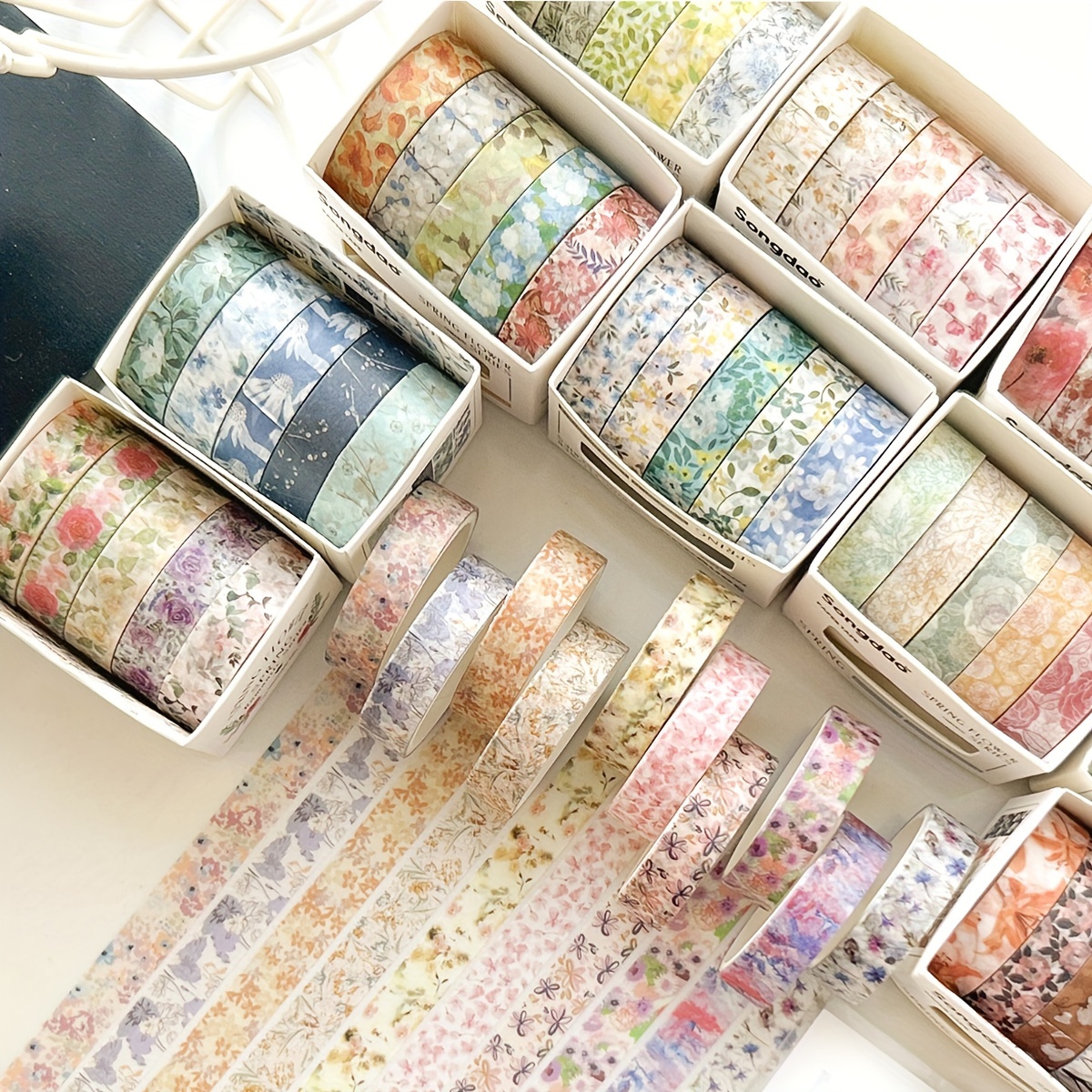 

5 Rolls Of Washi Tape With Flower Patterns, Tearable And Traceless Decorative Stickers, Suitable For Diaries, Albums, Planners, And Party Decorations.