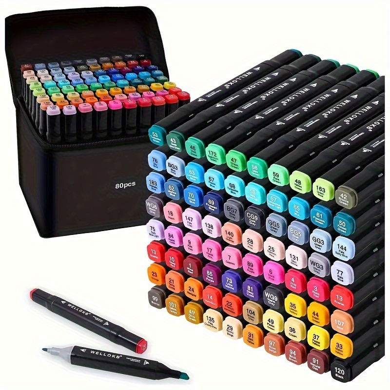 

60-color Alcohol-based Marker Pens Set, Dual Tip Medium Point, Permanent Art Markers For Drawing, Sketching, And Painting, Plastic Surface Compatible, Artist Grade Tools With Travel Case
