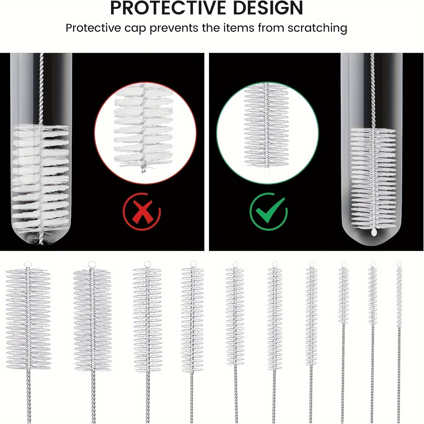 Straw Cleaning Brush Set, Stainless Steel Handle Straw Brush Set 10pcs, Extra Long Straw Brush Suitable for Glass Cups, Straw Cups, Water Bottles and Tubes (White)