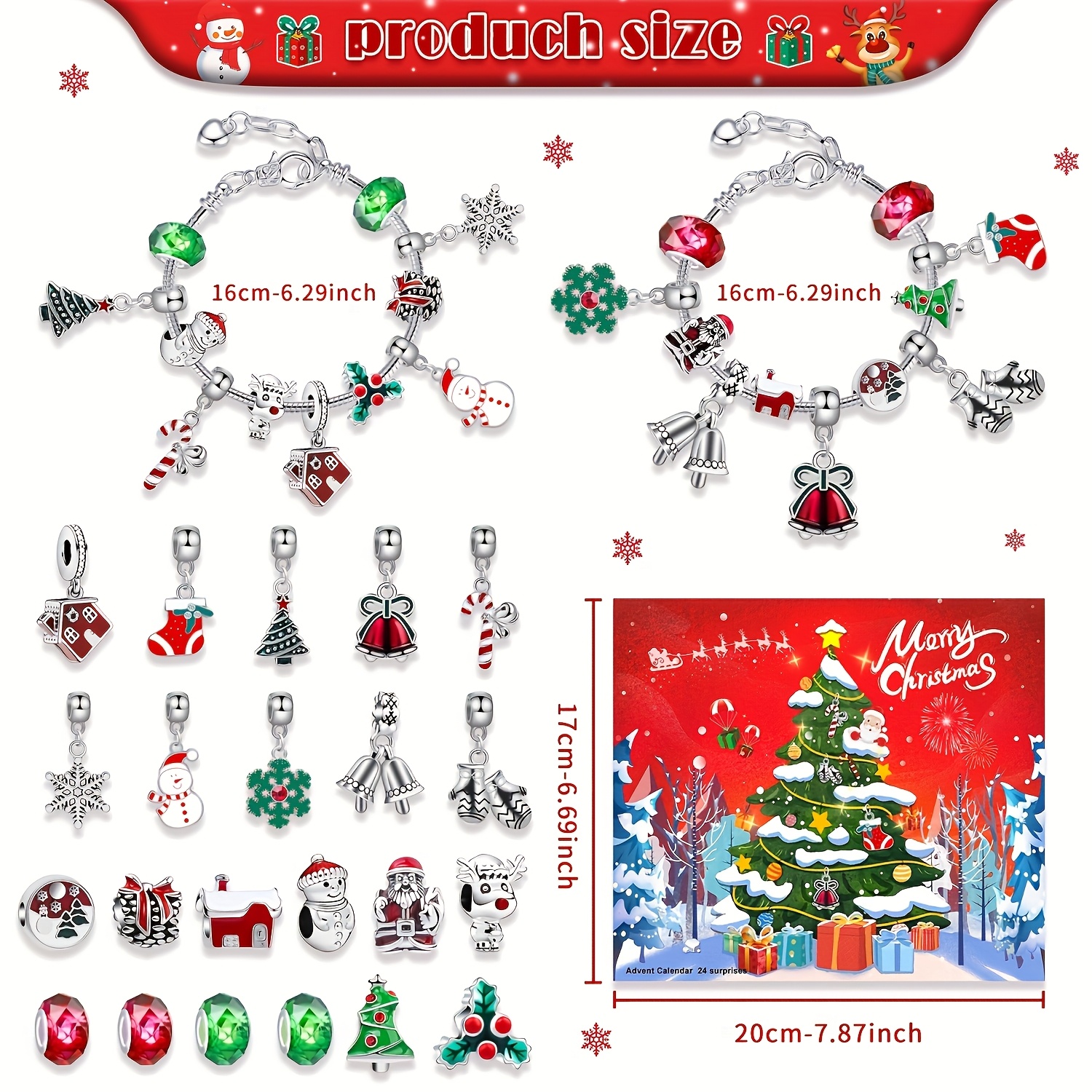 Christmas Countdown Bracelet Set, 24 Days Countdown Calendar, Christmas Advent Calendar Bracelet, Beaded Bracelet Making Kit, with  , Two Bracelets, Creative Holiday Gifts for   and  