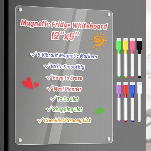 acrylic meal planner magnetic menu board for kitchen fridge planning board grocery to do list shopping list w 8 markers clear weekly calendar for refrigerator dry erase board 12x9
