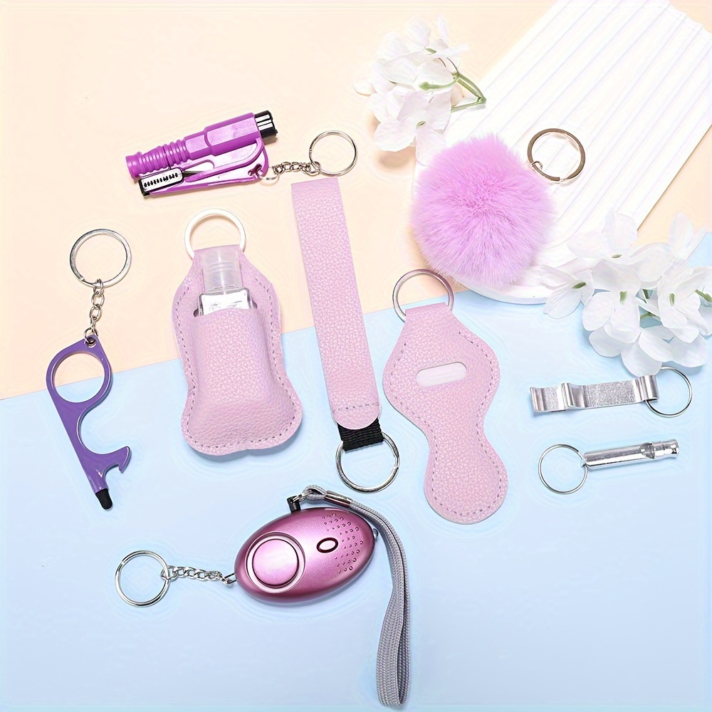 10pcs pink set for women   personal alarm window breaker more stylish   leather safety accessories perfect gift for mom girls details 9