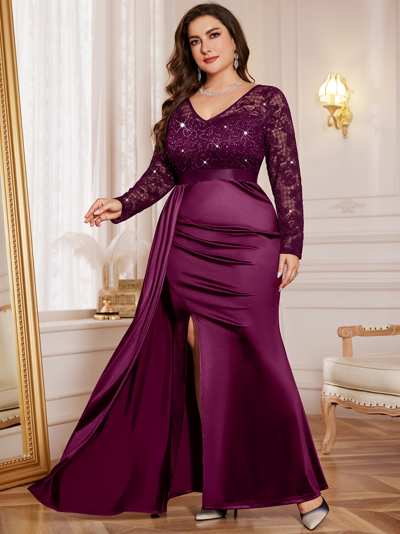 plus size plus size p54412a stylish plus size sequin lace - Temu