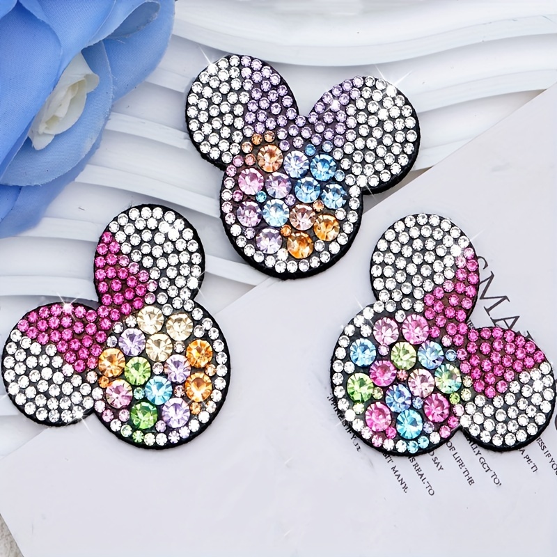 

3-pack Beaded Mouse Appliqué Patch, Multicolor Rhinestone Embellishment For Diy Clothing, Bags, Hats, Shoes, Scarves, Hair Clips & Accessories - White & Rose Red