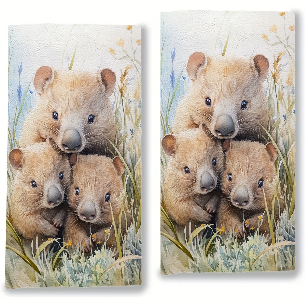 TEMU 2pcs, Kitchen Towels Ultra Soft, The Wombats Waddled Through A 's , Watercolor Style, Ultra Soft, Absorbent Dish Hand Towels For Holiday Decor,