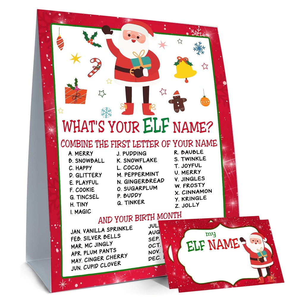 TEMU 31pcs Elf Birthday/christmas Party Game - Elf Name Activity With 30 Elf Labels - Elf Birthday Party, Christmas Party Games & Adults - No