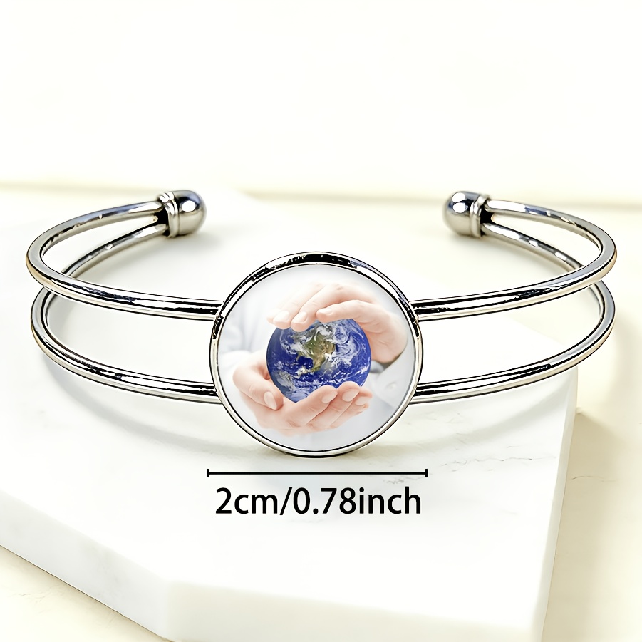 Women's Adjustable Open Bangle, Earth Sphere Design