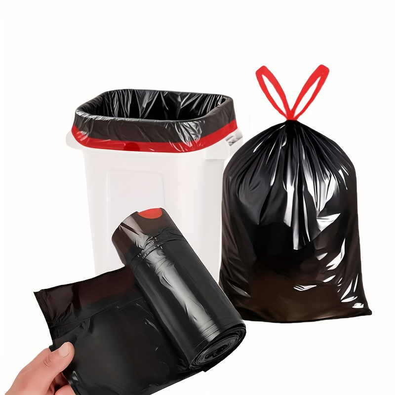 E-shop 1 Rolle/100 Stück Verdickte, Robuste, Tragbare Müllbeutel mit Zugband, Einfaches Ziehen, Schwarz, Geeignet für Tierabfallbehälter, für Küche,