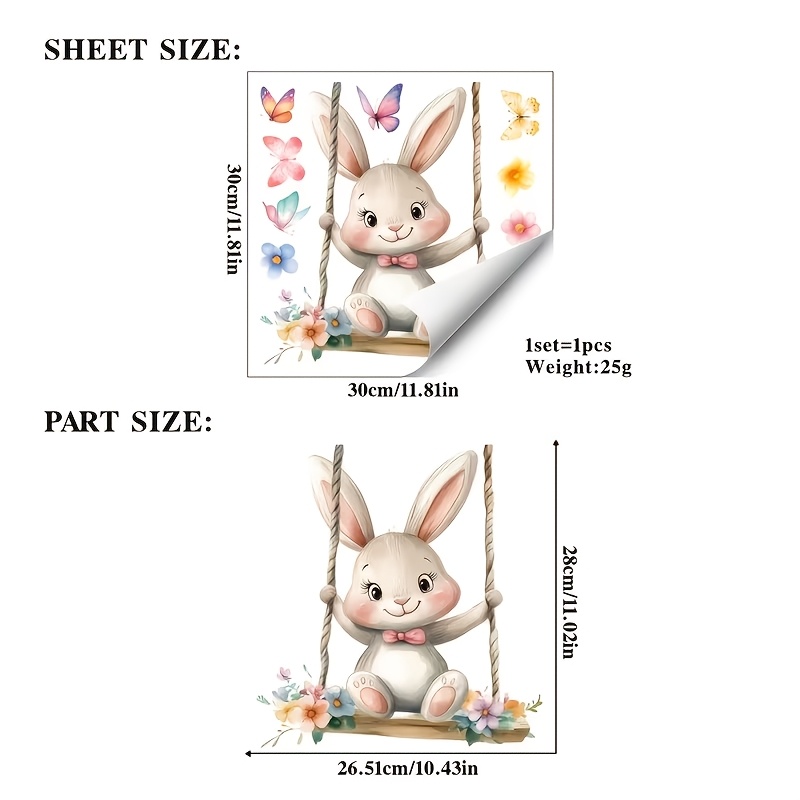 1pc Window Cling, Rabbit Flower Acrobatics Stickers, Suitable For Glass, Refrigerator Decoration, Double-sided Window Decor, Home Office Supplies Party Items