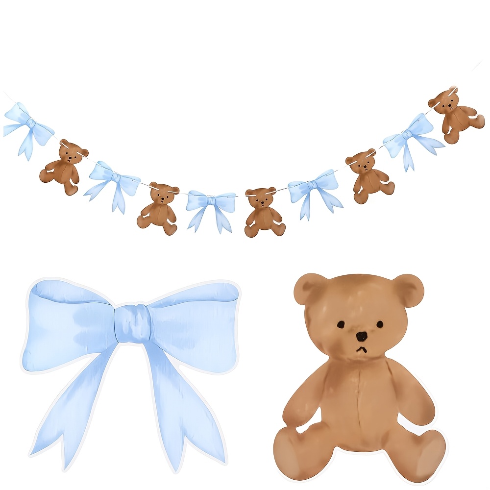 Image of A Set Of Bear Banners, Including 5 Bows And 5 , Measuring 6.56 Feet In Length, Suitable For Bear-themed Baby Showers Or Farm Animal Birthday And Gender Reveal Party Decorations