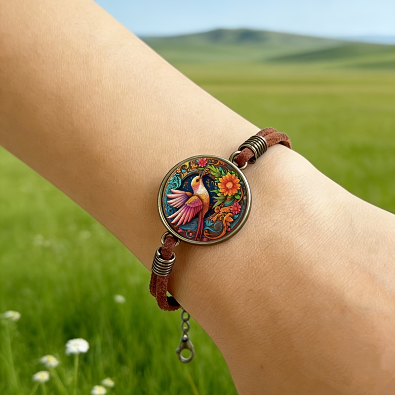 TEMU 2d Flat, Hummingbird 2d Patterned Bracelet, Adjustable Cord, Friendship Bracelet, Perfect Gift , Unisex.