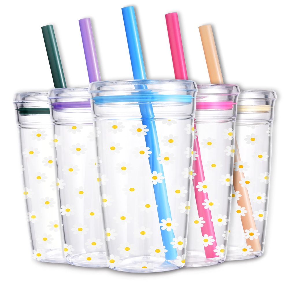1pc 16oz 500ml floral daisy patterned clear cold tumbler - Temu Canada