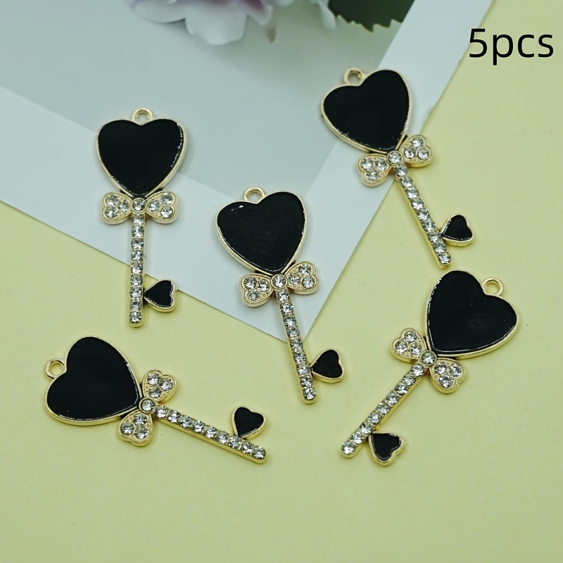 TEMU 5pcs Set, Diy Creative Handmade Heart-shaped Keychain, -encrusted, Drip-enameled Alloy Ornament, Single Pendant, Decorative Hanging Charm, Used