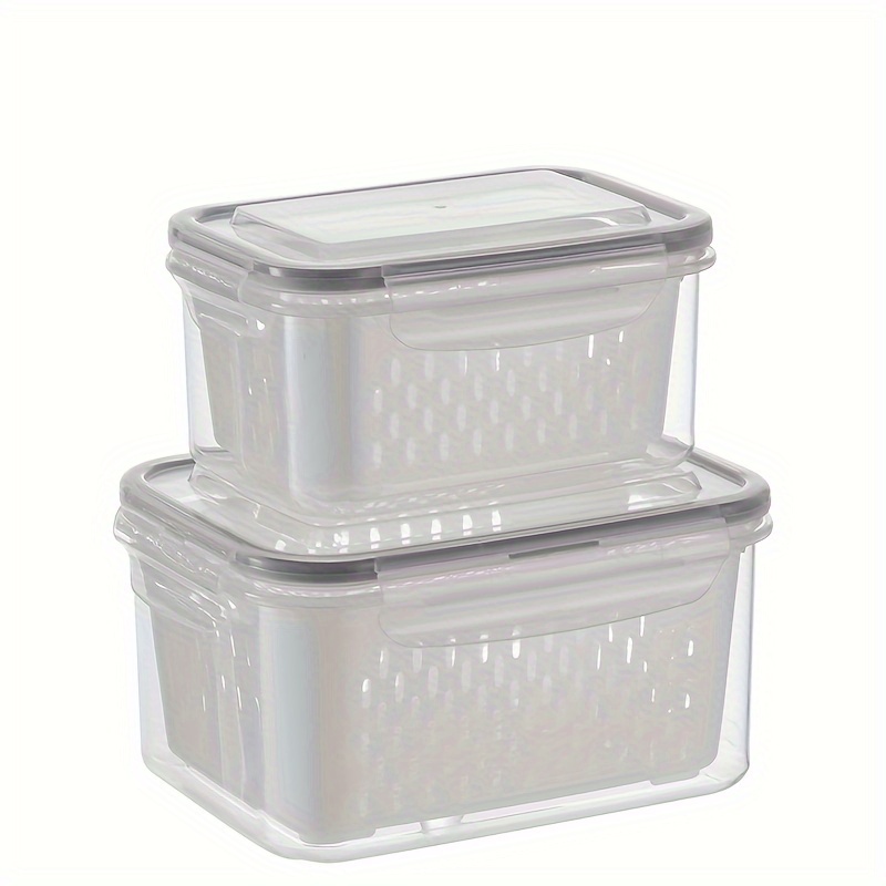 TEMU 4-pack Multifunctional Food Storage Containers With Lids - Bpa Free Pp Material, Leakproof Seal, Stackable, With Draining Basket, Kitchen Organizer For Meat, Grains, Fruits, And Vegetables