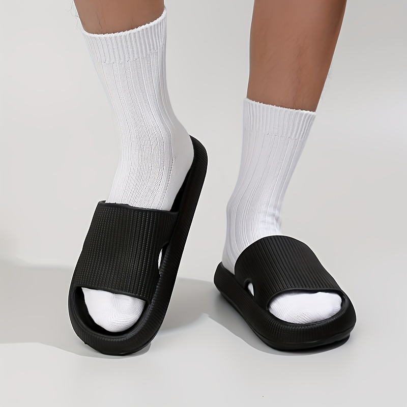 1 Pair Unisex EVA Slippers - Casual Striped Indoor House Shoes, All-Season Comfortable Slip-On Slides with Round Toe, Non-Slip Quick-Dry Bath Slippers, Suitable for Men and Women