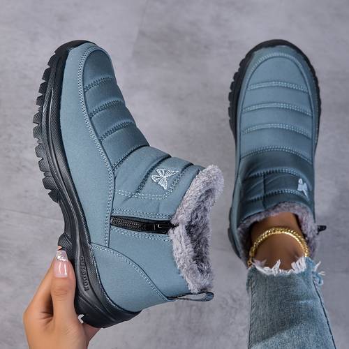 womens short zip up snow boots winter plush lined high top shoes with embroidery trendy and fashionable outdoor sports snow shoes daily casual walking shoes versatile hiking shoes anti slip and wear resistant couples style