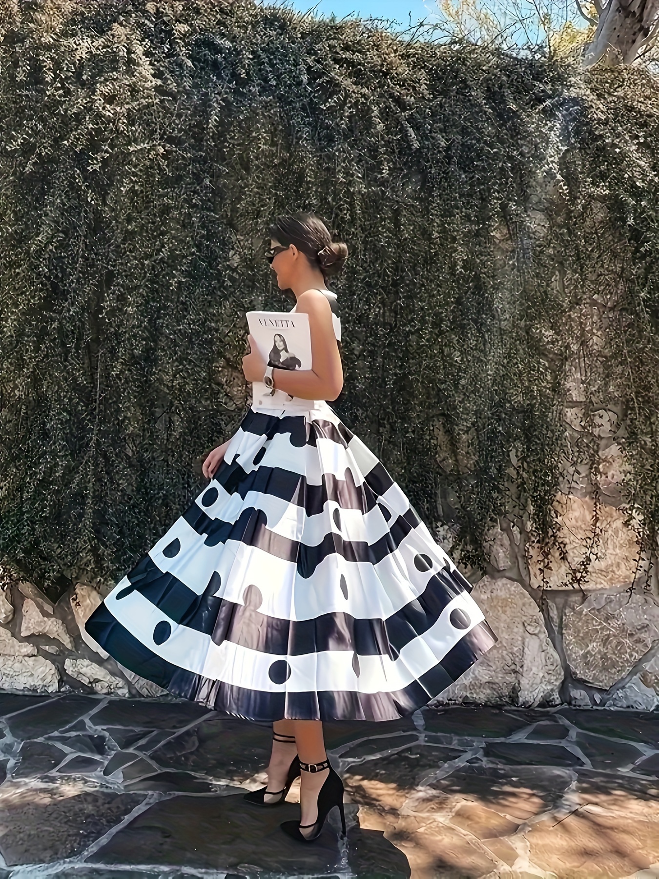 Swing Dress Black And White Dots Frock 1950s Vintage Inspired