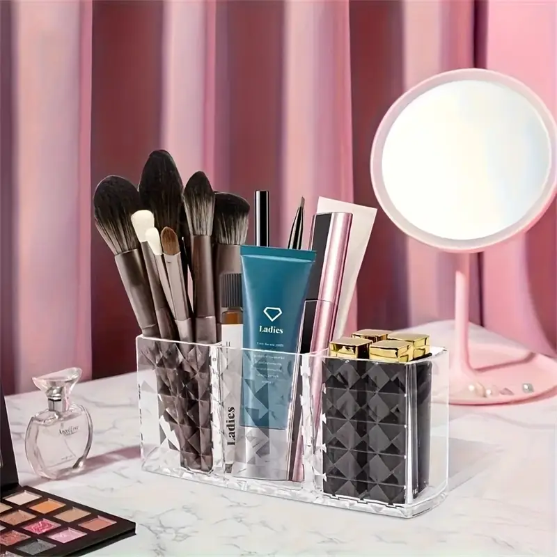 1pc acrylic makeup brush organizer large capacity cosmetic storage box with lightweight polished durable construction for brushes eyebrow pencils lipsticks sleek vanity desk accessory makeup brush holder makeup vanity desk polished sturdy construction beauty enthusiasts Product details 2