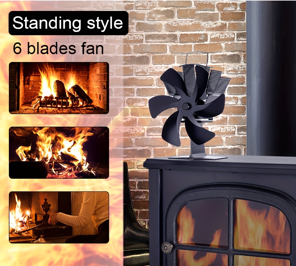 1pc   aluminum 6 blade fireplace fan portable non electric heat distribution stand fan for indoor outdoor use silent operation energy saving heating accessory with multiple components details 2