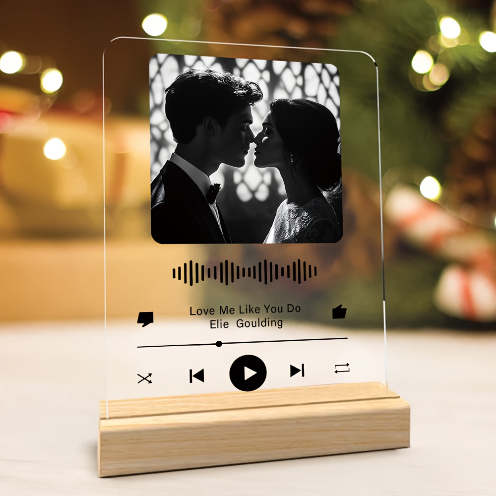 

1pc Personalized Acrylic Music Player Plaque With Wooden Stand, Customizable Song And Album Cover, Unique Gift For Music Lovers, With 10x14cm For Anniversary, Wedding, Valentine's Day