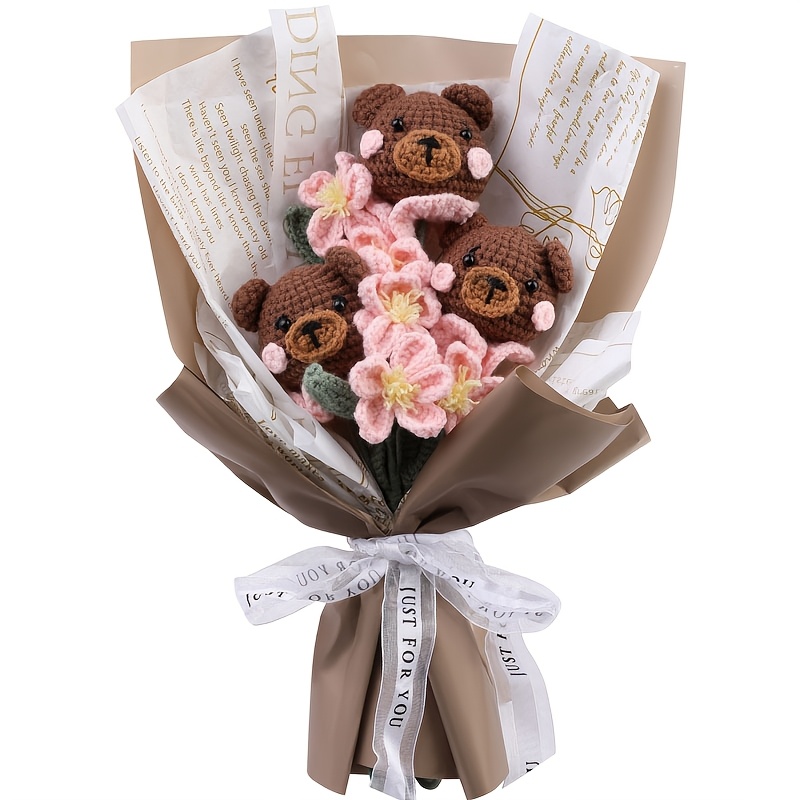 

Diy Crochet Bear Bouquet Kit, Handmade Amigurumi Bear Flowers Craft Set, With Yarn, Crochet Hooks, Patterns & Accessories For Crafting, Ideal For Birthdays, Weddings, Day