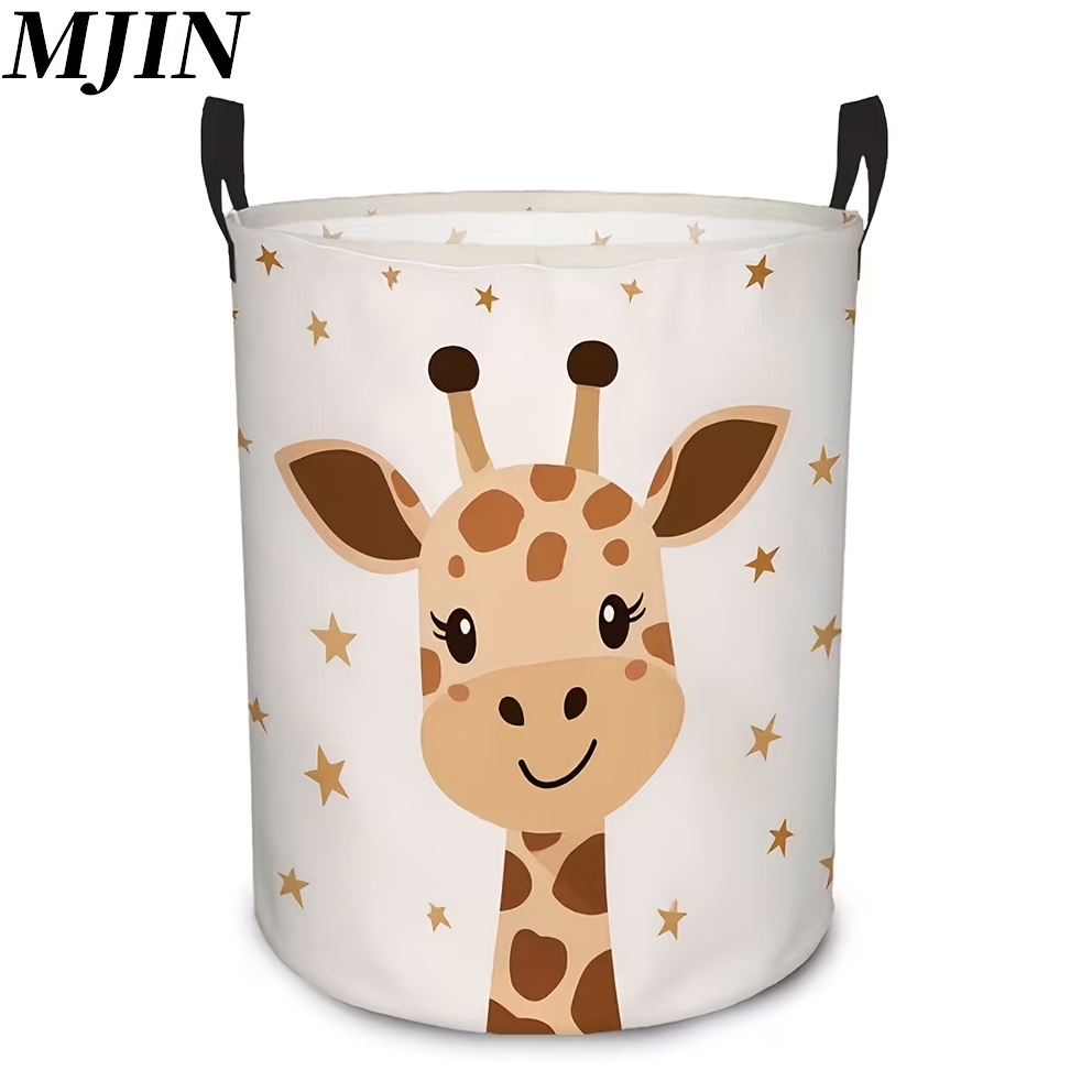 TEMU 1pc Giraffe Foldable Laundry Basket, Round Clothes Storage Basket Suitable For Clothes And Sundries, Space- Bathroom And Bedroom Storage Box,