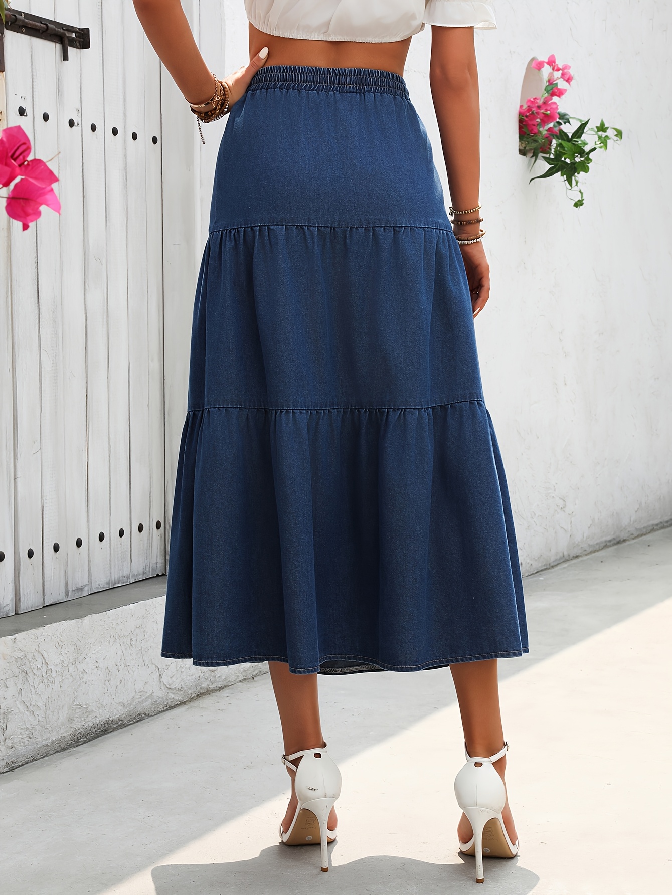 falda midi falda vaquera parches