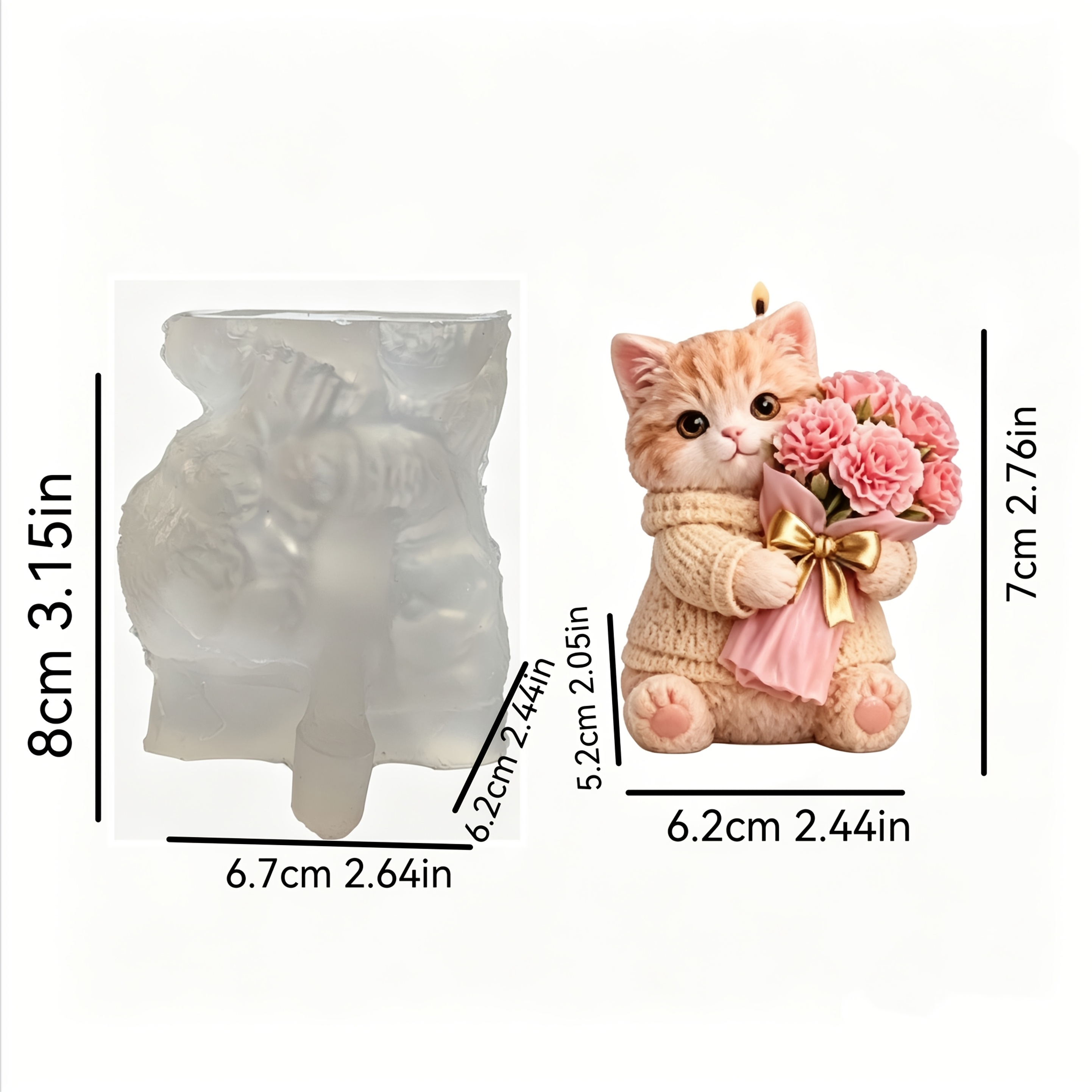TEMU ["Moules de moulage en résine] Moule en silicone 3D Chaton enlacé avec fleur, ce moule est aux hautes températures, antiadhésif et facile à