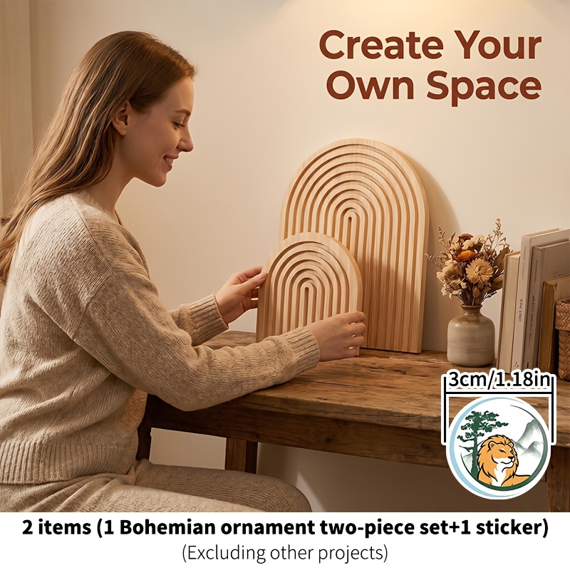 TEMU Lot de 2 plateaux arqués en bois + un autocollant, décoration de cheminée de style bohème, convient pour les tables de restaurant, les de café,