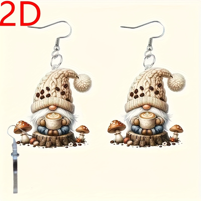 Cartoon Coffee & Mushroom Gnome Acrylic Dangle Earrings - Lightweight, Durable Fashion Jewelry For Women | Perfect For Halloween, Thanksgiving, Christmas, Valentine's Day & Birthday Gifts