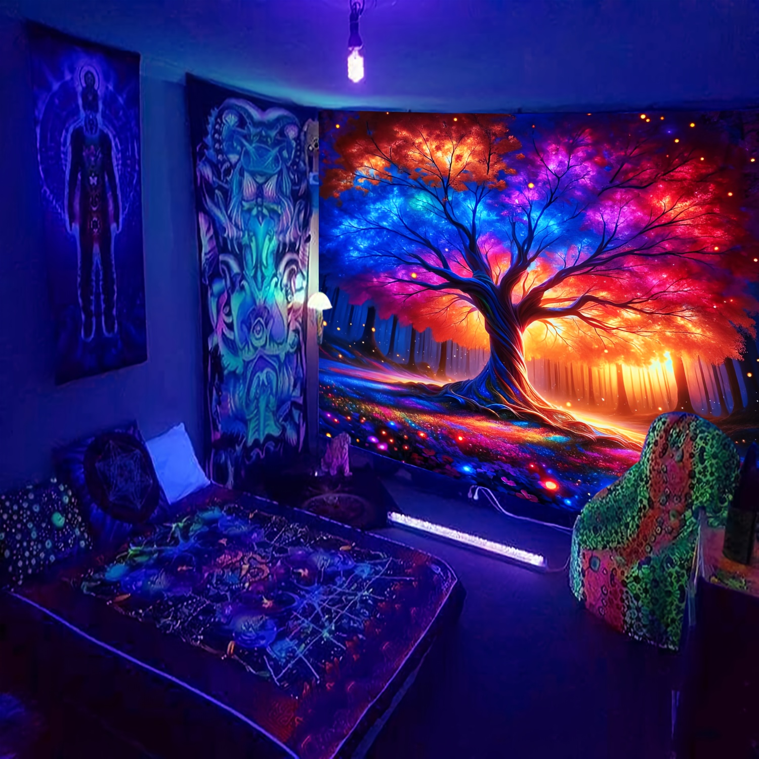 

Large Of Life Fluorescent Tapestry, Woven Polyester Wall Hanging Decoration For Dormitory And Living Room, Indoor Horizontal Landscape Design, No Installation Needed