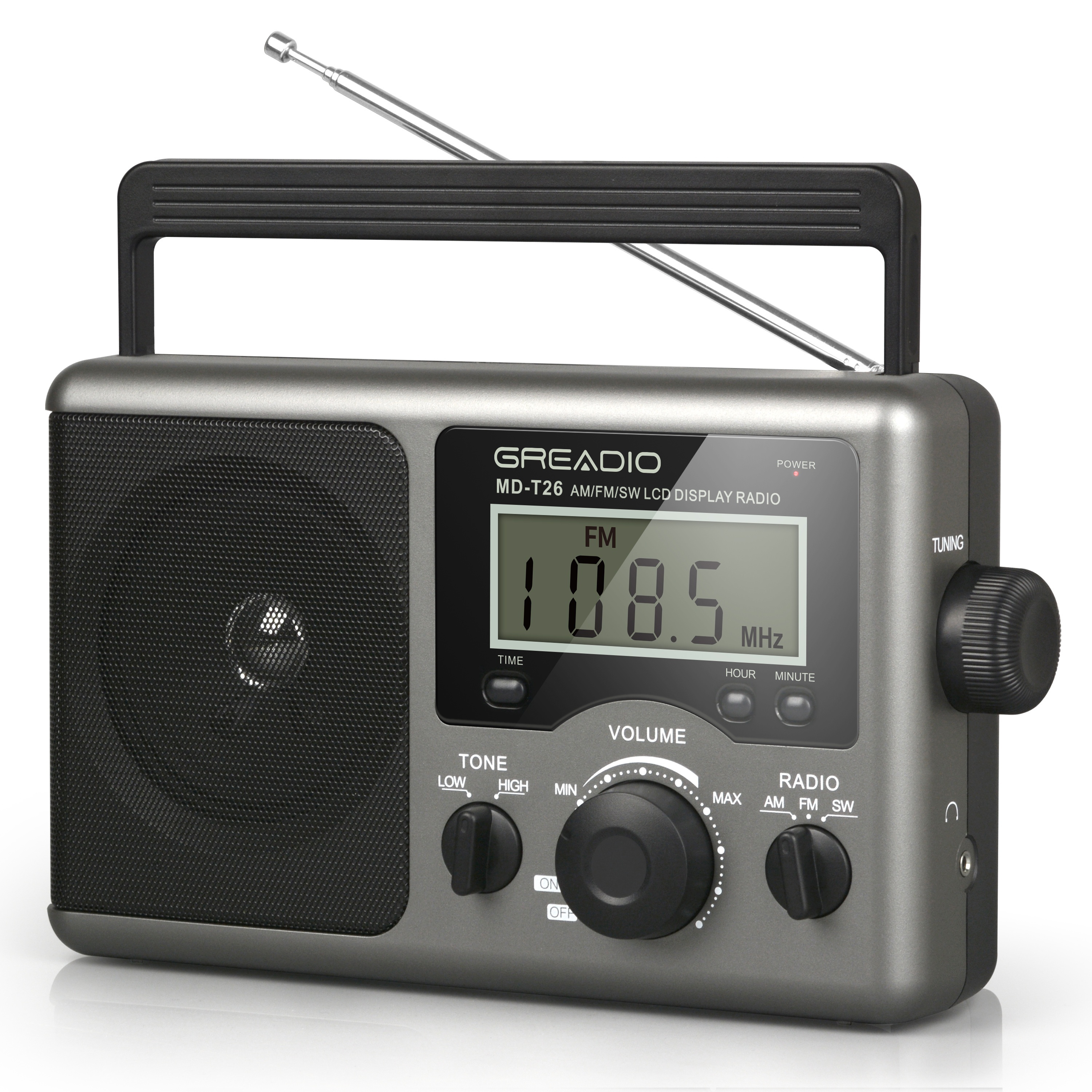 

Greadio Portable Am/fm/sw Transistor Radio With Best Reception, Lcd Display, Time Adjustment, 4d Battery Powered Ac Power, Large Speaker, Headphone Jack As A Gift