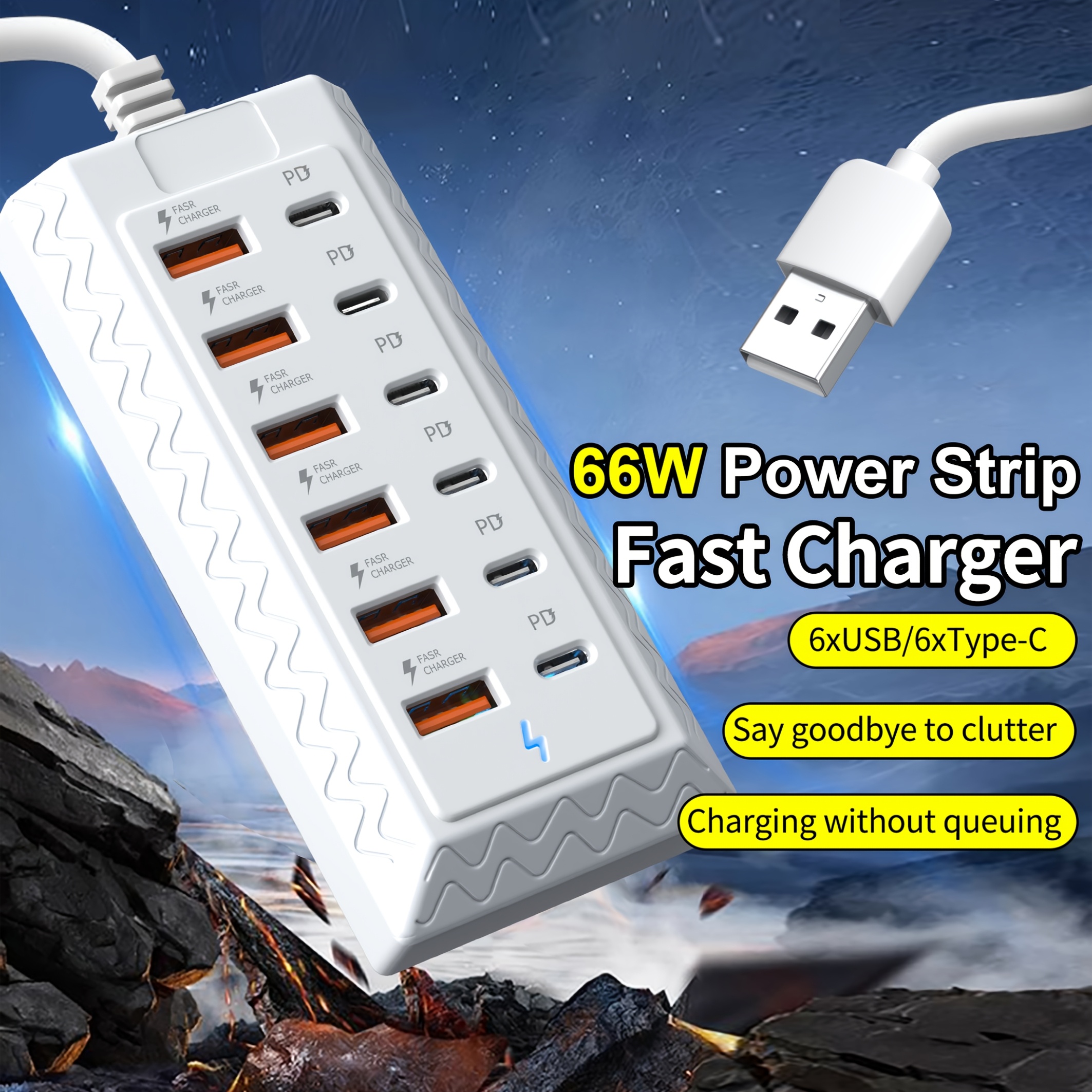 12-Port USB Fast Charging Station, 6×Type-C PD + 6×USB-A Ports, Max 25W per Port, Compact Design, High-Speed Charging, Suitable for Laptops, Tablets, Multiple Devices, Workspace Power Hub, for Tech Enthusiasts