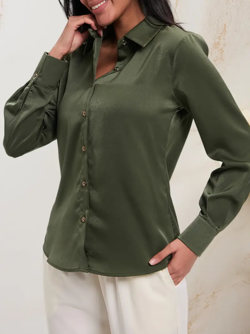 womens elegant long sleeve solid color shirt satin fabric - Temu womens elegant long sleeve solid color shirt satin fabric - Temu