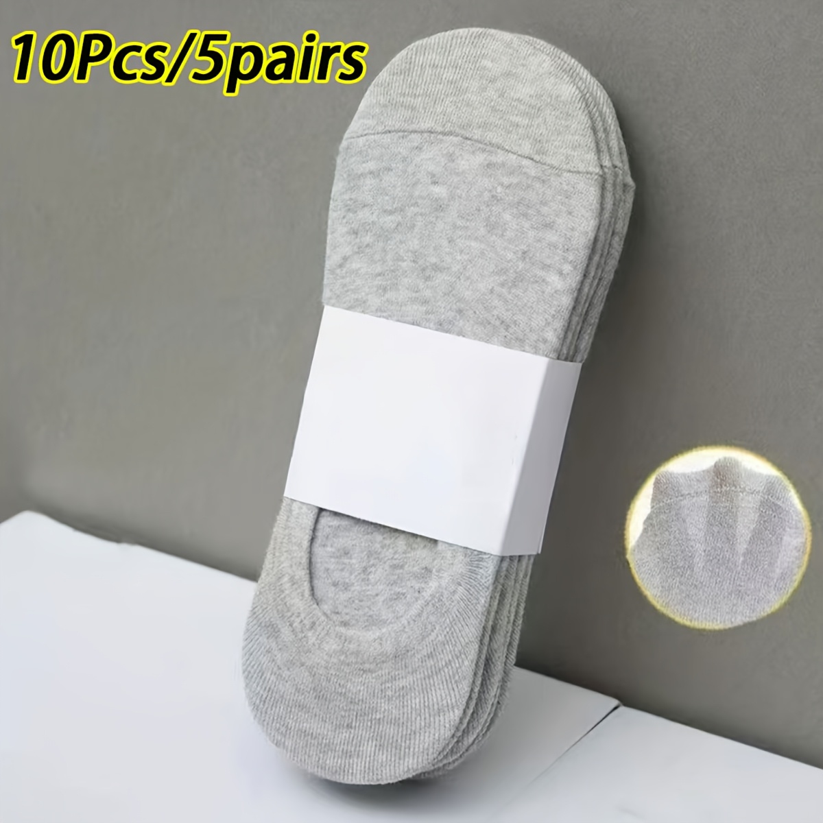 TEMU 10pcs/5 Pairs Invisible Socks, Unisex Anti-slip Wear-resistant Low-cut Socks, Sweat-absorbent And Breathable Casual Socks, Lightweight And