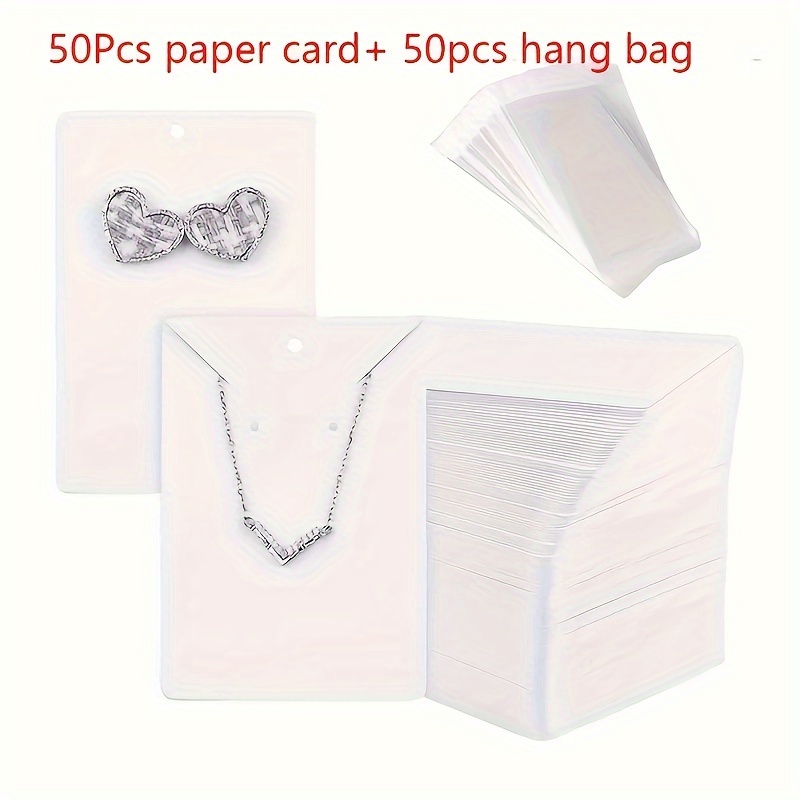 50pcs Earring Cards Necklace Display Cards With Bags Earring Display Cards  50pcs Self-seal Bags Kraft Paper Tags For Diy Jewelry