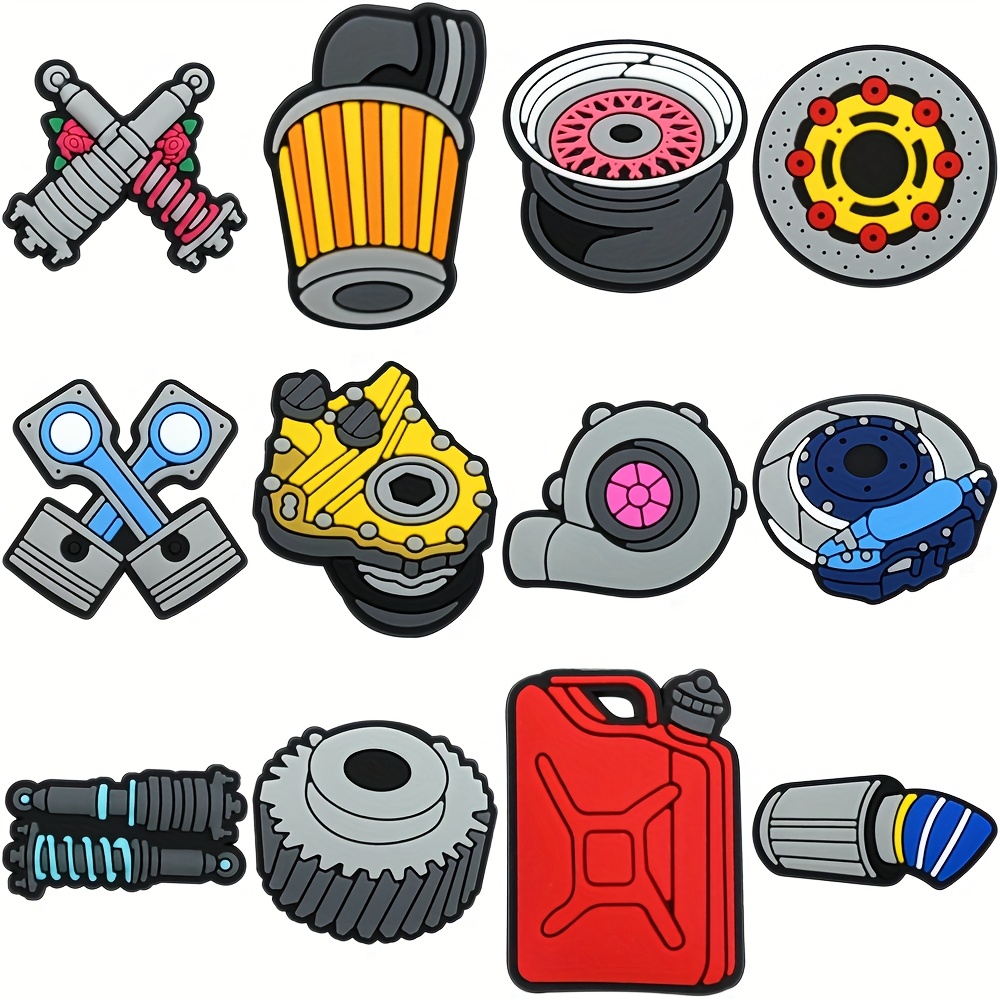 TEMU 12pcs, Soft Plastic, Auto Parts Tool Design Shoe Charms, Shock Absorber Shape Shoe Accessories, Gasoline Design Shoe Accessories Decoration,