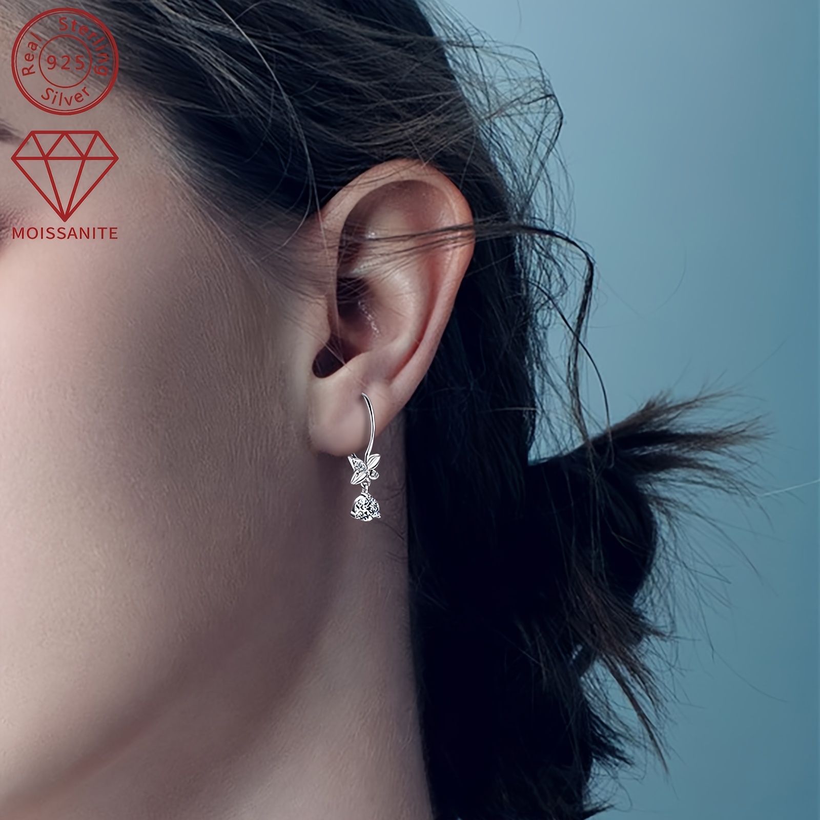 silver weight 2 04g moissanite 5mm 2pcs 1 3mm 6pcs 0 53ct 2pcs pair of moissanite earrings womens earrings 925 silver dangle style round moissanite earrings jewelry gift Product details 2