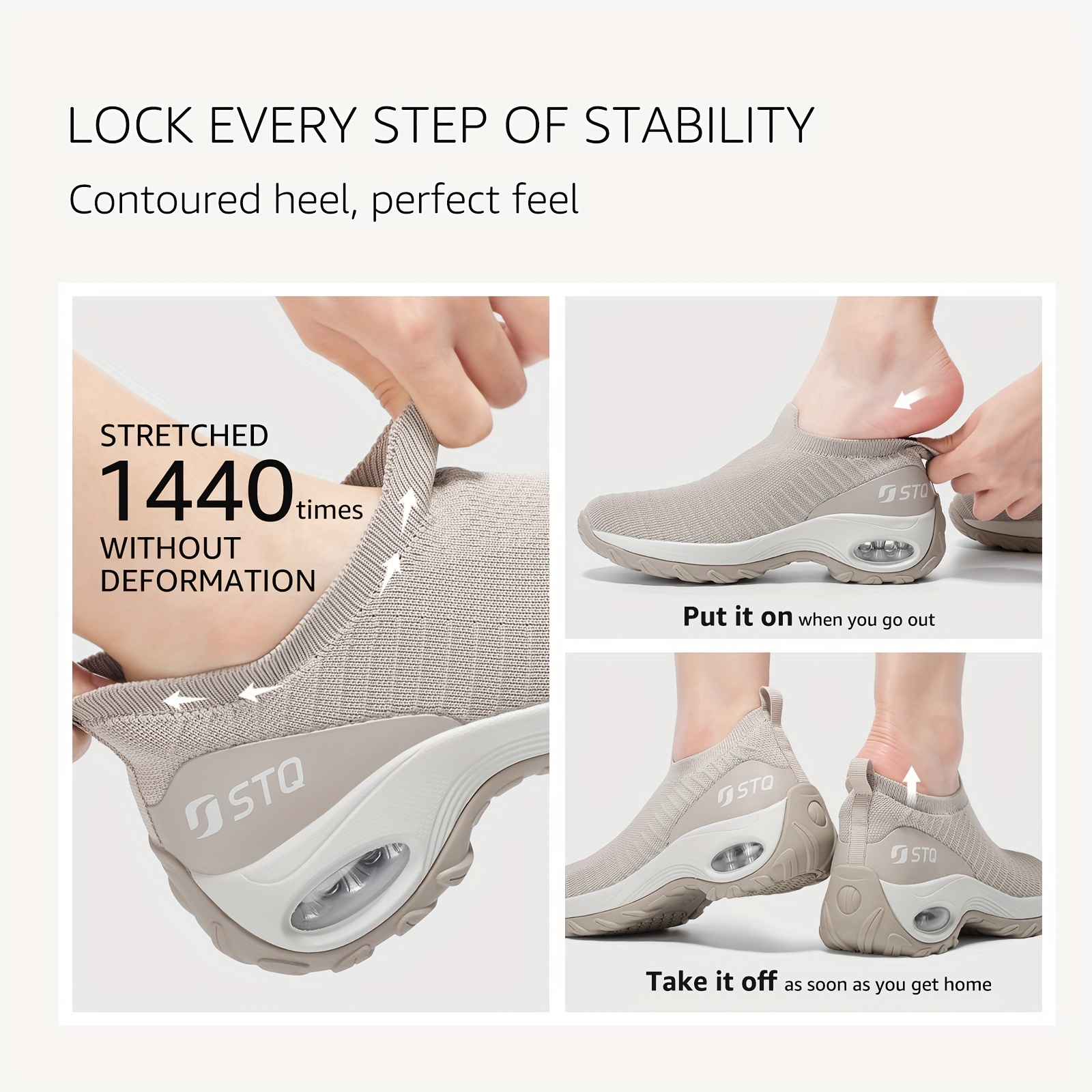 STQ Walking Shoes For Women With Arch Support, Slip Resistant Work Shoes, Comfort Slip On Sock Sneakers