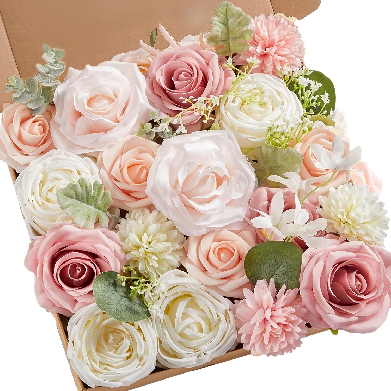 Image of Ausogo Light Pink Artificial Rose Bouquet Set - Perfect For Weddings, Engagements, Home Decor & Special Occasions Like Valentine's, Mother's Day & Birthdays