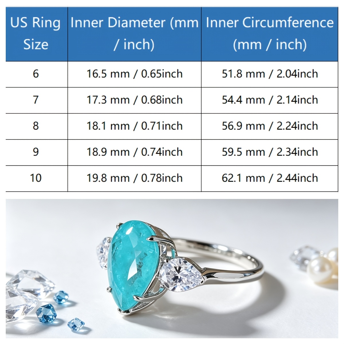 Women's Teardrop Blue-Green Gemstone Ring in Silvery Setting